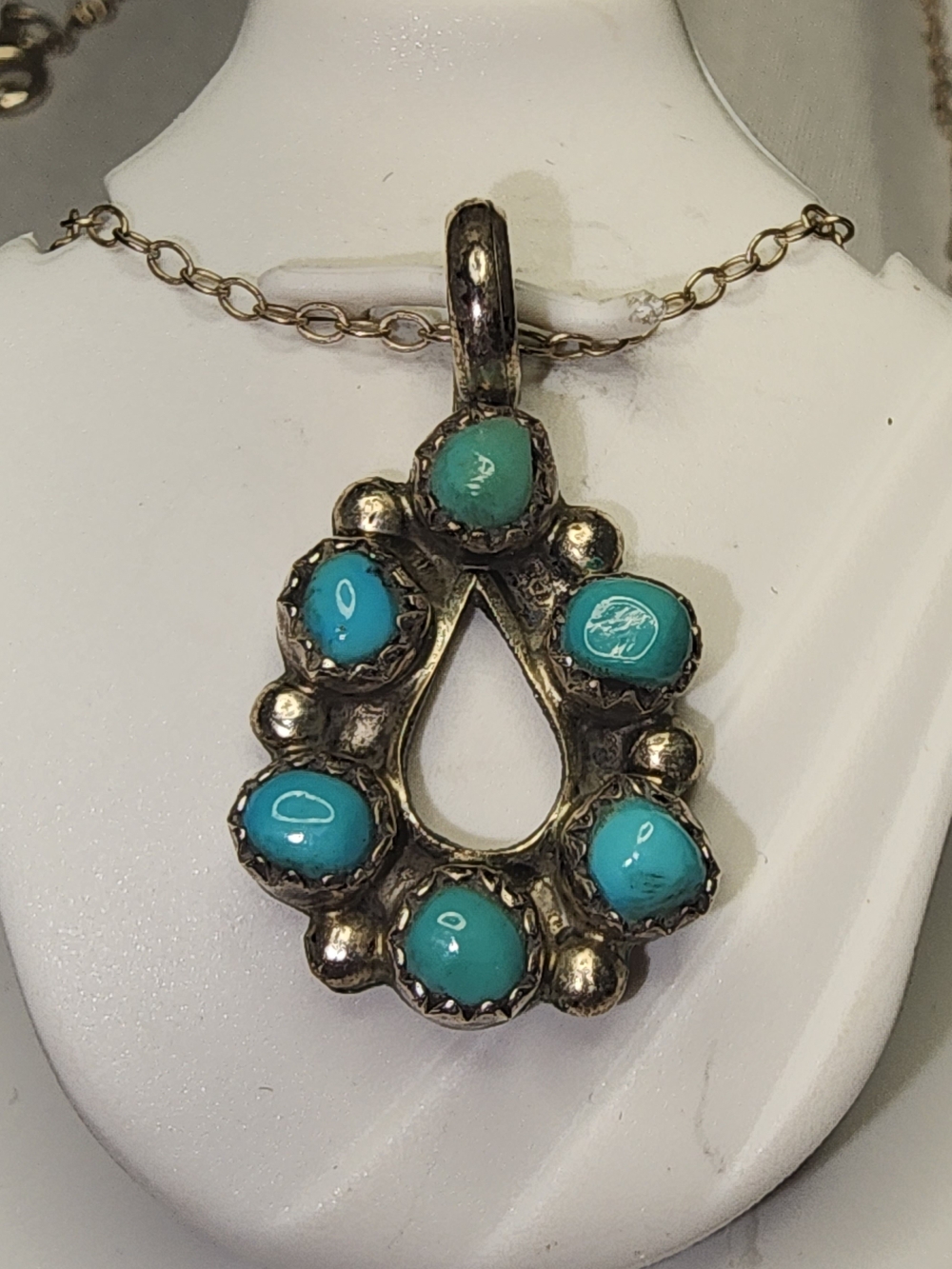 Turquoise Teardrop Pendant & Necklace - Vintage
